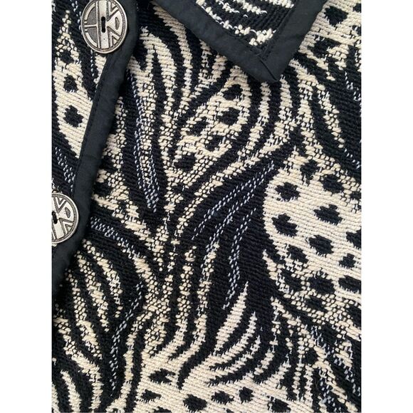 Jane Ashley Cream Black Blue Button Knit Jacket, Size Medium - Picture 2 of 8